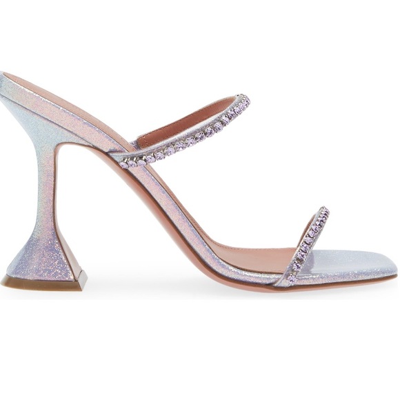 New in Box Amina Muaddi Gilda Mermaid Purple Strap Sparkly Heel Sandal Slipper - Picture 3 of 5